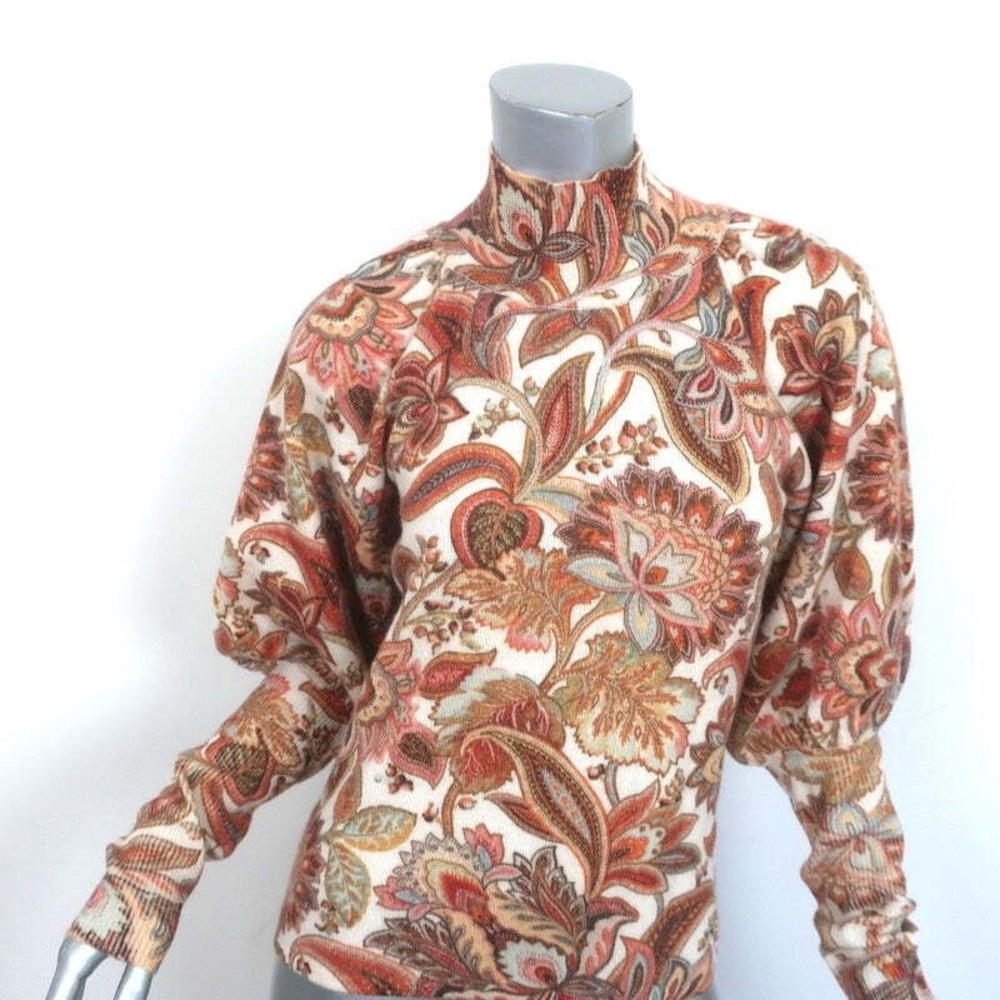 Zimmermann Blouson Sleeve Turtleneck Sweater Lucky Cream Paisley Print Size 1 - Picture 1 of 6